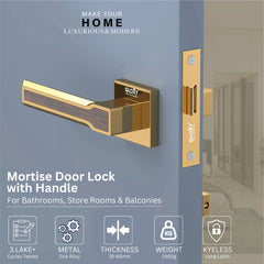 GLOXY Brass Door Lock for Balcony Store Room Door Lock, Mortise Keyless Handle Set with Brass Baby Latch for Home,Office,Hotel | Gold Finish (2 Years Warranty, Pack of 1)
