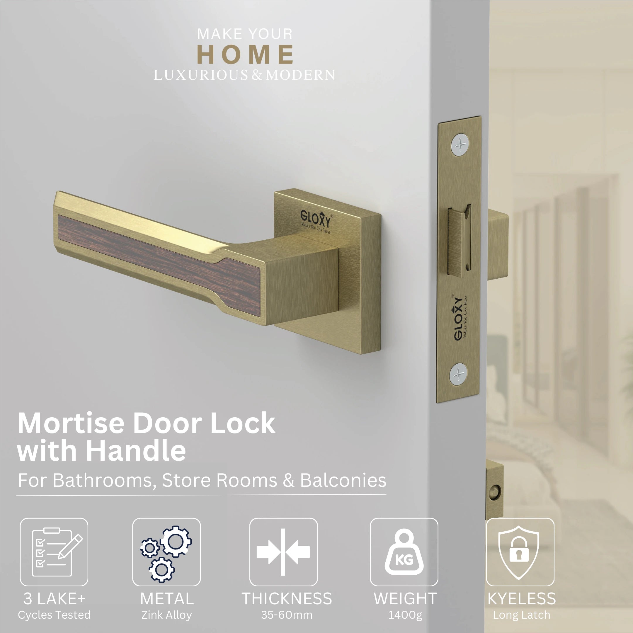 Gloxy Torin Series Antique Finish Mortise Bathroom Door Latch Lock With Handle