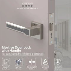 GLOXY Brass Door Lock for Balcony Store Room Door Lock, Mortise Keyless Handle Set with Brass Baby Latch for Home,Office,Hotel | Satin Finish (2 Years Warranty, Pack of 1)
