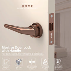 GLOXY Brass Door Lock for Balcony Store Room Door Lock, Mortise Keyless Handle Set with Brass Baby Latch for Home,Office,Hotel | Gold & Black Finish (2 Years Warranty, Pack of 1)