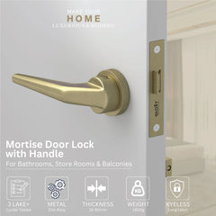 GLOXY Brass Door Lock for Balcony Store Room Door Lock, Mortise Keyless Handle Set with Brass Baby Latch for Home,Office,Hotel | Antique & Black Finish (2 Years Warranty, Pack of 1)