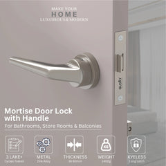 GLOXY Brass Door Lock for Balcony Store Room Door Lock, Mortise Keyless Handle Set with Brass Baby Latch for Home,Office,Hotel | Satin & Black Finish (2 Years Warranty, Pack of 1)