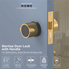 GLOXY Brass Door Lock for Balcony Store Room Door Lock, Mortise Keyless Handle Set with Brass Baby Latch for Home,Office,Hotel | Gold & Black Finish (2 Years Warranty, Pack of 1)