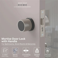 GLOXY Brass Door Lock for Balcony Store Room Door Lock, Mortise Keyless Handle Set with Brass Baby Latch for Home,Office,Hotel | satin & Black Finish (2 Years Warranty, Pack of 1)