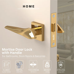 Gloxy Mortise Baby Latch Locks for Bathroom Door Lock, Balcony Store Room Door Lock, Mortise Keyless Handle Set with Brass Baby Latch for All Door| Gold Finish (2 Years Warranty, Pack of 1)