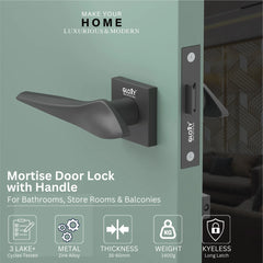 Gloxy Baby Latch Door Locks for Bathroom Door Lock, Balcony Mortise Keyless Pull Handle Set with Brass Baby Latch for Home, Kitchen | Black Finish (2 Years Warranty, Pack of 1)