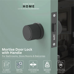 GLOXY Brass Door Lock for Balcony Store Room Door Lock, Mortise Keyless Handle Set with Brass Baby Latch for Home,Office,Hotel | Black Finish (2 Years Warranty, Pack of 1)
