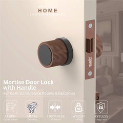GLOXY Brass Door Lock for Balcony Store Room Door Lock, Mortise Keyless Handle Set with Brass Baby Latch for Home,Office,Hotel | Rose Gold & Black Finish (2 Years Warranty, Pack of 1)