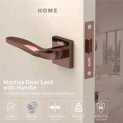 Gloxy Mortise Baby Latch Locks for Bathroom Door Lock, Balcony Store Room Door Lock, Mortise Keyless Handle Set with Brass Baby Latch for All Door| Rose Gold Finish (2 Years Warranty, Pack of 1)
