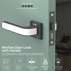 GLOXY Brass Door Lock for Balcony Store Room Door Lock, Mortise Keyless Handle Set with Brass Baby Latch for Home,Office,Hotel |  Black Finish (2 Years Warranty, Pack of 1)