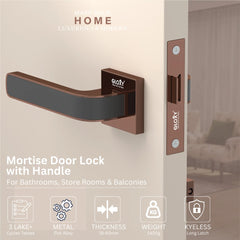 GLOXY Brass Door Lock for Balcony Store Room Door Lock, Mortise Keyless Handle Set with Brass Baby Latch for Home,Office,Hotel | Rose Gold & Black Finish (2 Years Warranty, Pack of 1)