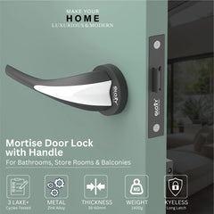 GLOXY Brass Door Lock for Balcony Store Room Door Lock, Mortise Keyless Handle Set with Brass Baby Latch for Home,Office,Hotel | Black & White Finish (2 Years Warranty, Pack of 1)