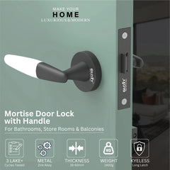 GLOXY Brass Door Lock for Balcony Store Room Door Lock, Mortise Keyless Handle Set with Brass Baby Latch for Home,Office,Hotel | White & Black Finish (2 Years Warranty, Pack of 1)