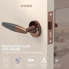 GLOXY Brass Door Lock for Balcony Store Room Door Lock, Mortise Keyless Handle Set with Brass Baby Latch for Home,Office,Hotel |Rose Gold & Black Finish (2 Years Warranty, Pack of 1)