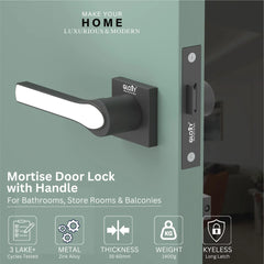 GLOXY Brass Door Lock for Balcony Store Room Door Lock, Mortise Keyless Handle Set with Brass Baby Latch for Home,Office,Hotel |  Black & White Finish (2 Years Warranty, Pack of 1)