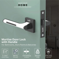 GLOXY Brass Door Lock for Balcony Store Room Door Lock, Mortise Keyless Handle Set with Brass Baby Latch for Home,Office,Hotel | Black & White Finish (2 Years Warranty, Pack of 1)
