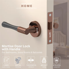 GLOXY Brass Door Lock for Balcony Store Room Door Lock, Mortise Keyless Handle Set with Brass Baby Latch for Home,Office,Hotel | Rose Gold & Black Finish (2 Years Warranty, Pack of 1)