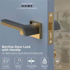 GLOXY Brass Door Lock for Balcony Store Room Door Lock, Mortise Keyless Handle Set with Brass Baby Latch for Home,Office,Hotel | Gold & Black Finish (2 Years Warranty, Pack of 1)
