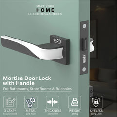 GLOXY Brass Door Lock for Balcony Store Room Door Lock, Mortise Keyless Handle Set with Brass Baby Latch for Home,Office,Hotel |Black & White Finish (2 Years Warranty, Pack of 1)