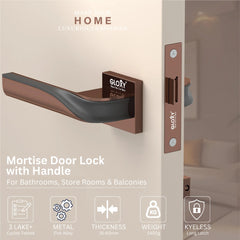 GLOXY Brass Door Lock for Balcony Store Room Door Lock, Mortise Keyless Handle Set with Brass Baby Latch for Home,Office,Hotel | Rose Gold & Black Finish (2 Years Warranty, Pack of 1)