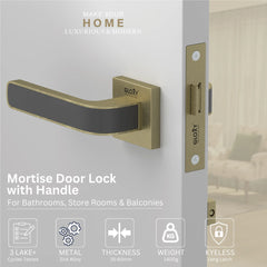 GLOXY Brass Door Lock for Balcony Store Room Door Lock, Mortise Keyless Handle Set with Brass Baby Latch for Home,Office,Hotel | Antique & Black Finish (2 Years Warranty, Pack of 1)