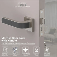 GLOXY Brass Door Lock for Balcony Store Room Door Lock, Mortise Keyless Handle Set with Brass Baby Latch for Home,Office,Hotel | Satin & Black Finish (2 Years Warranty, Pack of 1)
