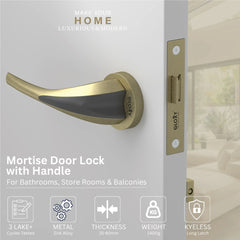 GLOXY Brass Door Lock for Balcony Store Room Door Lock, Mortise Keyless Handle Set with Brass Baby Latch for Home,Office,Hotel | Antique & Black Finish (2 Years Warranty, Pack of 1)