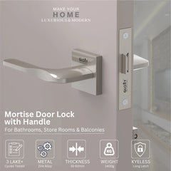 GLOXY Brass Door Lock for Balcony Store Room Door Lock, Mortise Keyless Handle Set with Brass Baby Latch for Home,Office,Hotel | Satin Chrome Finish (2 Years Warranty, Pack of 1)