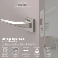 GLOXY Brass Door Lock for Balcony Store Room Door Lock, Mortise Keyless Handle Set with Brass Baby Latch for Home,Office,Hotel | Satin Chrome Finish (2 Years Warranty, Pack of 1)