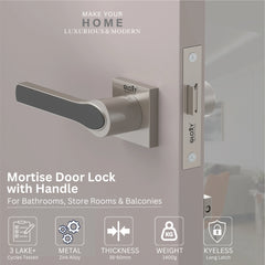 GLOXY Brass Door Lock for Balcony Store Room Door Lock, Mortise Keyless Handle Set with Brass Baby Latch for Home,Office,Hotel | Antique & Black Finish (2 Years Warranty, Pack of 1)