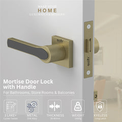 GLOXY Brass Door Lock for Balcony Store Room Door Lock, Mortise Keyless Handle Set with Brass Baby Latch for Home,Office,Hotel | Antique & Black Finish (2 Years Warranty, Pack of 1)