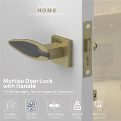 GLOXY Brass Door Lock for Balcony Store Room Door Lock, Mortise Keyless Handle Set with Brass Baby Latch for Home,Office,Hotel | Antique & Black Finish (2 Years Warranty, Pack of 1)