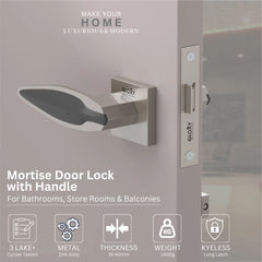 GLOXY Brass Door Lock for Balcony Store Room Door Lock, Mortise Keyless Handle Set with Brass Baby Latch for Home,Office,Hotel | Satin & Black Finish (2 Years Warranty, Pack of 1)