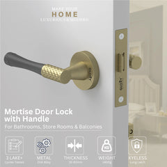 GLOXY Brass Door Lock for Balcony Store Room Door Lock, Mortise Keyless Handle Set with Brass Baby Latch for Home,Office,Hotel | Antique & Black Finish (2 Years Warranty, Pack of 1)