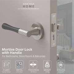 GLOXY Brass Door Lock for Balcony Store Room Door Lock, Mortise Keyless Handle Set with Brass Baby Latch for Home,Office,Hotel | Satin & Black Finish (2 Years Warranty, Pack of 1)