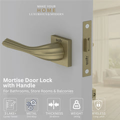GLOXY Brass Door Lock for Balcony Store Room Door Lock, Mortise Keyless Handle Set with Brass Baby Latch for Home,Office,Hotel | Antique & Black Finish (2 Years Warranty, Pack of 1)