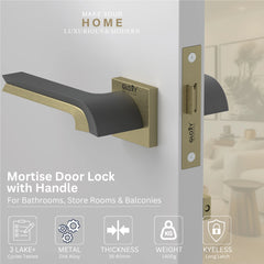 GLOXY Brass Door Lock for Balcony Store Room Door Lock, Mortise Keyless Handle Set with Brass Baby Latch for Home,Office,Hotel | Antique & Black Finish (2 Years Warranty, Pack of 1)