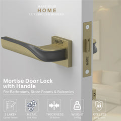GLOXY Brass Door Lock for Balcony Store Room Door Lock, Mortise Keyless Handle Set with Brass Baby Latch for Home,Office,Hotel | Antique & Black Finish (2 Years Warranty, Pack of 1)