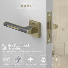 GLOXY Brass Door Lock for Balcony Store Room Door Lock, Mortise Keyless Handle Set with Brass Baby Latch for Home,Office,Hotel | Antique & Black Finish (2 Years Warranty, Pack of 1)