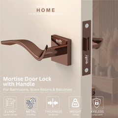 GLOXY Brass Door Lock for Balcony Store Room Door Lock, Mortise Keyless Handle Set with Brass Baby Latch for Home,Office,Hotel | Rose Gold Finish (2 Years Warranty, Pack of 1)