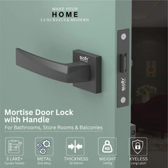 GLOXY Brass Door Lock for Balcony Store Room Door Lock, Mortise Keyless Handle Set with Brass Baby Latch for Home,Office,Hotel | Black Finish (2 Years Warranty, Pack of 1)