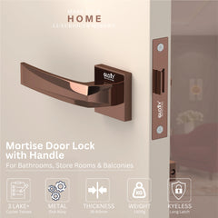 GLOXY Brass Door Lock for Balcony Store Room Door Lock, Mortise Keyless Handle Set with Brass Baby Latch for Home,Office,Hotel | Rose Gold Finish (2 Years Warranty, Pack of 1)