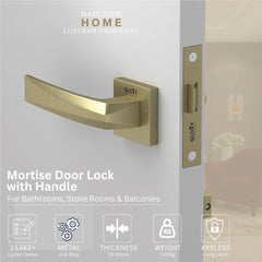 GLOXY Brass Door Lock for Balcony Store Room Door Lock, Mortise Keyless Handle Set with Brass Baby Latch for Home,Office,Hotel | Antique Finish (2 Years Warranty, Pack of 1)