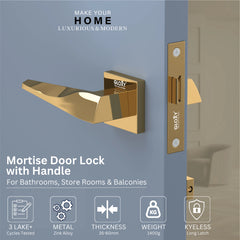 GLOXY Brass Door Lock for Balcony Store Room Door Lock, Mortise Keyless Handle Set with Brass Baby Latch for Home,Office,Hotel | Rose Gold Finish (2 Years Warranty, Pack of 1)