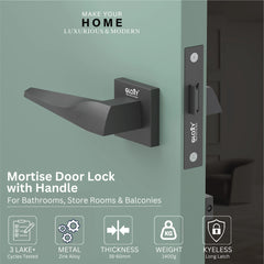 GLOXY Brass Door Lock for Balcony Store Room Door Lock, Mortise Keyless Handle Set with Brass Baby Latch for Home,Office,Hotel | Black Finish (2 Years Warranty, Pack of 1)
