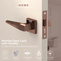 GLOXY Brass Door Lock for Balcony Store Room Door Lock, Mortise Keyless Handle Set with Brass Baby Latch for Home,Office,Hotel |Rose Gold Finish (2 Years Warranty, Pack of 1)