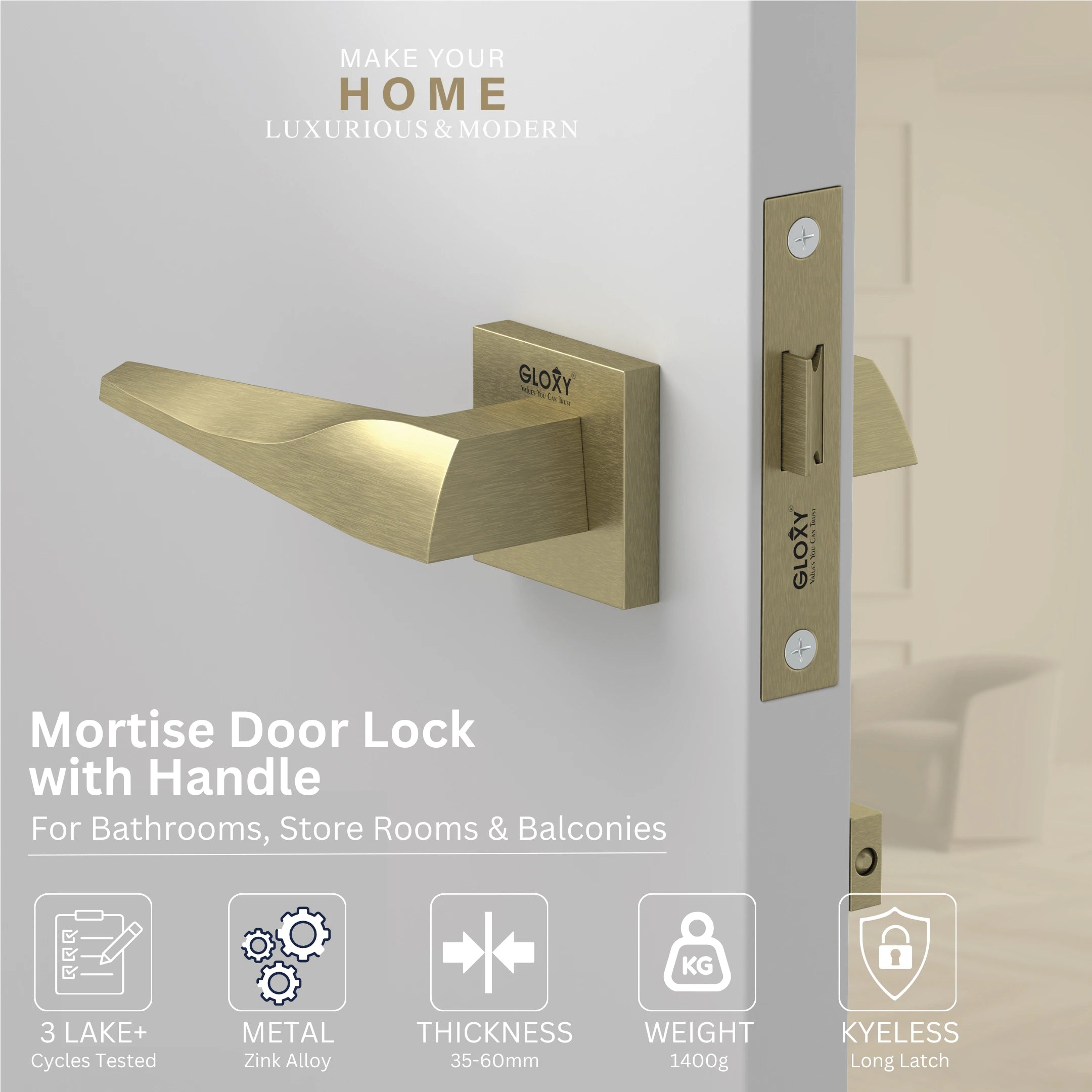Gloxy Oxlar Series Antique Finish Mortise Bathroom Door Latch Lock With Handle