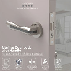 GLOXY Brass Door Lock for Balcony Store Room Door Lock, Mortise Keyless Handle Set with Brass Baby Latch for Home,Office,Hotel | Satin & Black Finish (2 Years Warranty, Pack of 1)