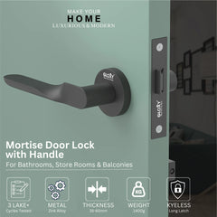 GLOXY Brass Door Lock for Balcony Store Room Door Lock, Mortise Keyless Handle Set with Brass Baby Latch for Home,Office,Hotel | Black Finish (2 Years Warranty, Pack of 1)