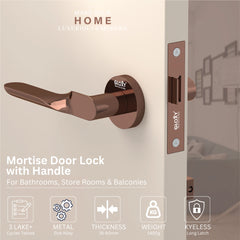 GLOXY Brass Door Lock for Balcony Store Room Door Lock, Mortise Keyless Handle Set with Brass Baby Latch for Home,Office,Hotel | Rose Gold Finish (2 Years Warranty, Pack of 1)